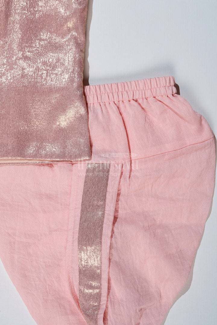 The Nesavu Boys Dothi Set Boys Pink and Gold Silk Dhoti Set with Shimmering Festive Kurta Nesavu Boys Pink Gold Silk Dhoti Set Shimmering Festive Kurta | The Nesavu