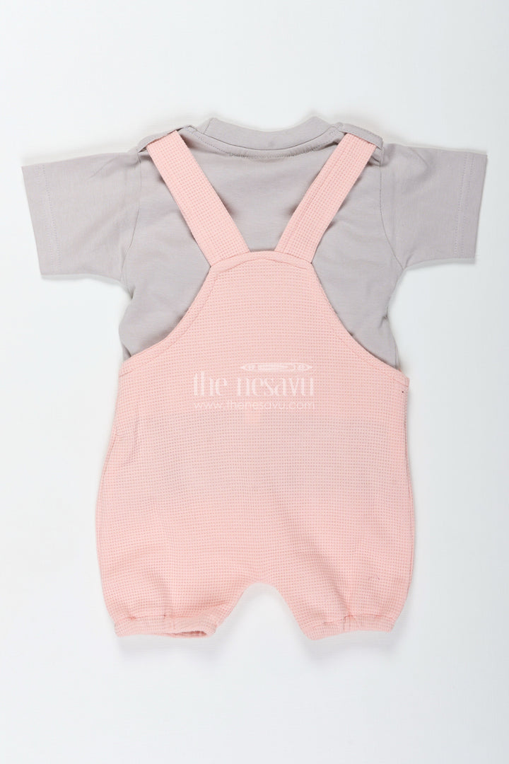 The Nesavu Boys Casual Set Boys Pink Casual Outfit in Cotton Waffle Knit with Embellished Dog Patch and Comfortable Overalls Nesavu Nesavu Boys Cotton Waffle Knit Pink Casual Outfit Dog Patch Soft Overalls