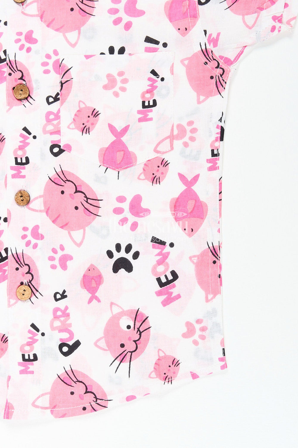 The Nesavu Boys Cotton Shirt Boys pink cat print shirt for birthdays and playdates Nesavu Nesavu boys cotton shirt pink cat print  playful outfit birthdays everyday fun