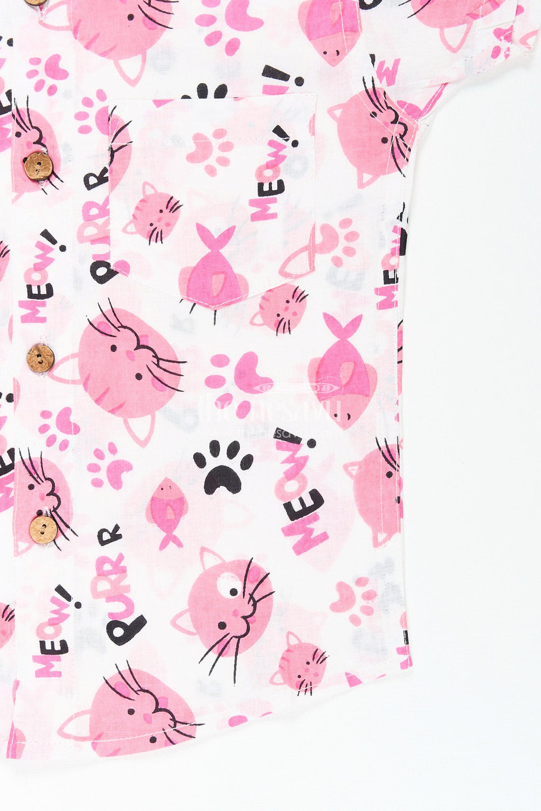 The Nesavu Boys Cotton Shirt Boys pink cat print shirt for birthdays and playdates Nesavu Nesavu boys cotton shirt pink cat print  playful outfit birthdays everyday fun