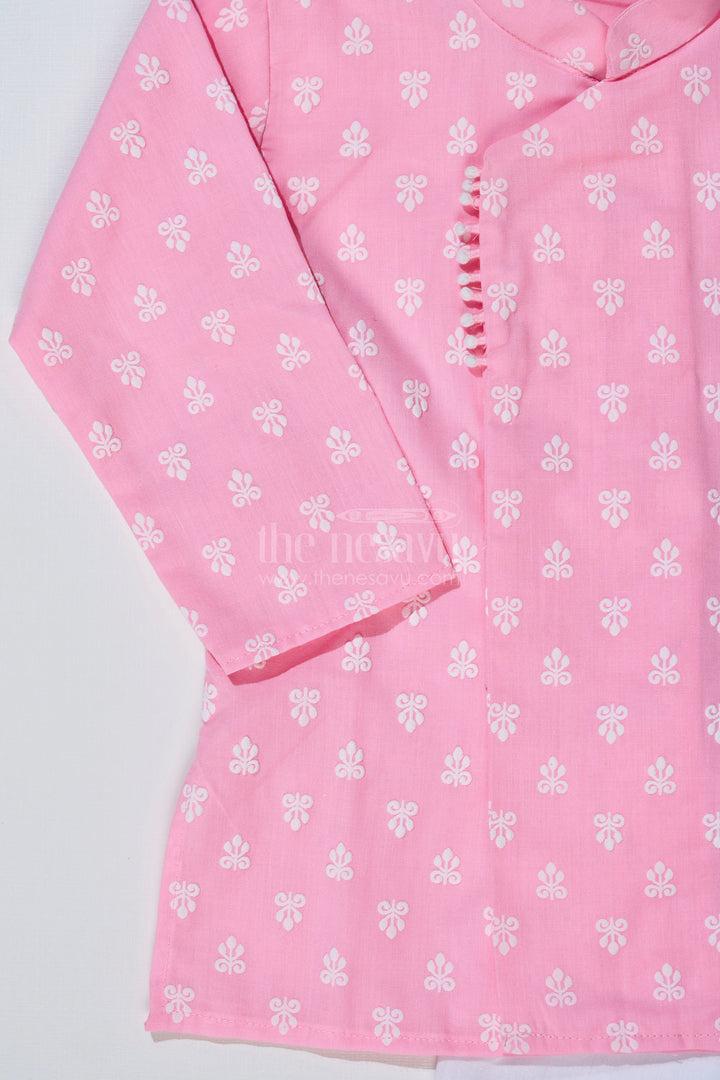 The Nesavu Boys Dothi Set Boys Pink Dhoti Kurta for Pooja with Chikankari Embroidery and White Dhoti Nesavu Boys Pink Chikankari Embroidered Dhoti Kurta Festive Pooja Wear | The Nesavu