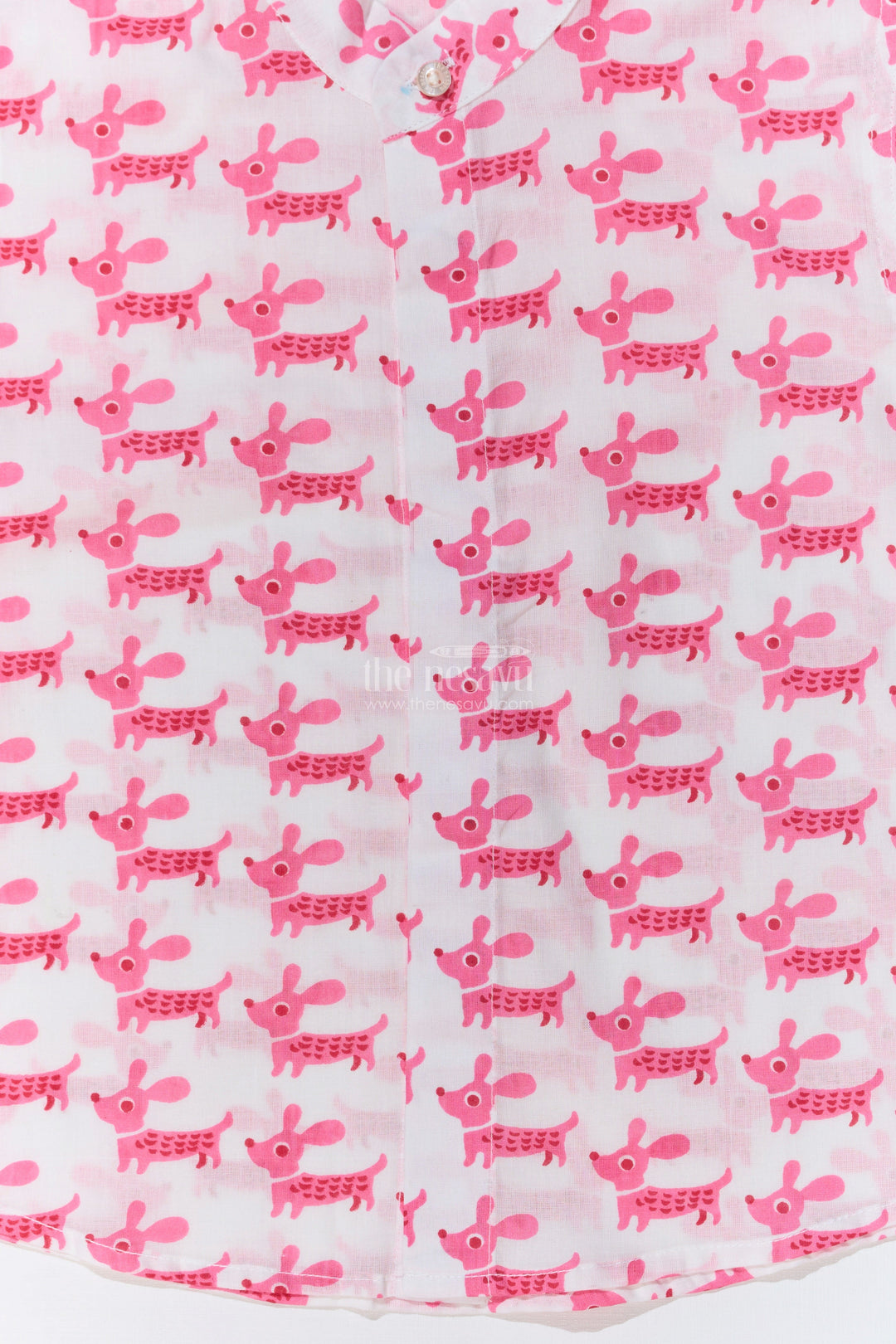 The Nesavu Boys Cotton Shirt Boys Pink Half Shirt in Cotton Block Print with Adorable Dog Design Nesavu Boys Pink Half Shirt Cotton Block Print Cute Dog Pattern | The Nesavu