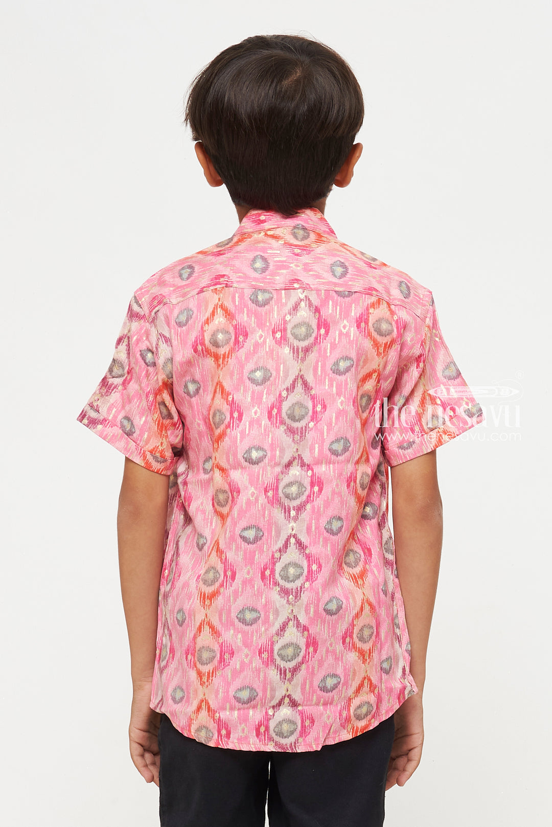 The Nesavu Boys Cotton Shirt Boys Pink Ikat Print Rayon Shirt – Vibrant Ethnic Wear for Kids Nesavu Boys Ikat Print Rayon Shirt | Vibrant Ethnic Wear for Kids | The Nesavu