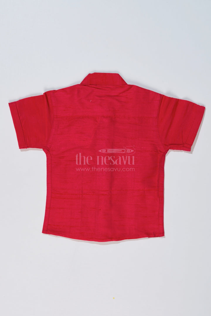 The Nesavu Boys Silk Shirt Boys Pink Shirt Silk with Embroidered Front Panel and Short Sleeves for Traditional Wear Nesavu Boys Pink Silk Shirt Embroidered Front Panel Short Sleeves Festive Wear | The Nesavu