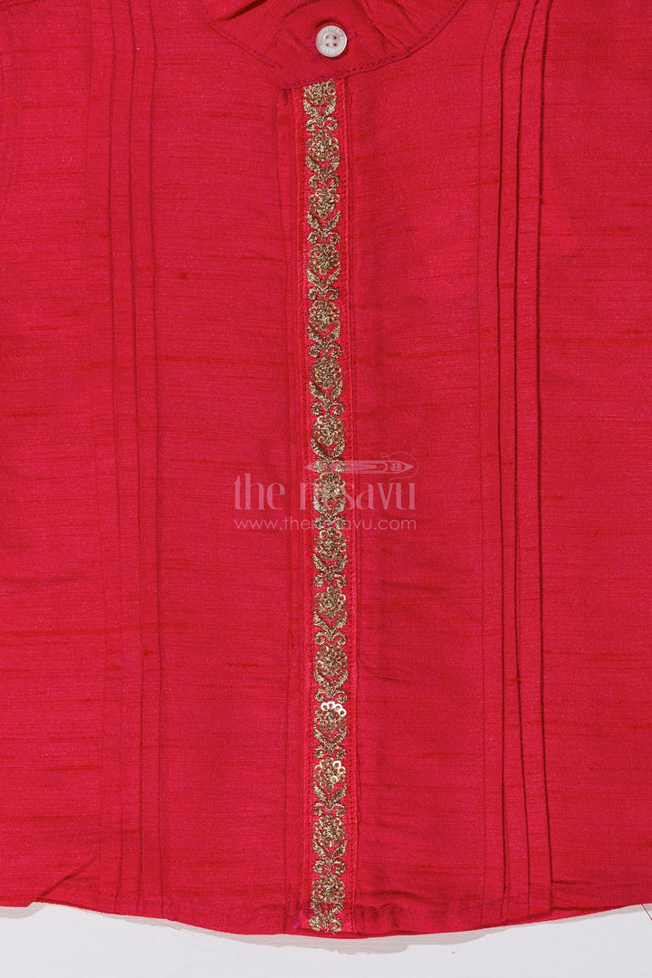 The Nesavu Boys Silk Shirt Boys Pink Shirt Silk with Embroidered Front Panel and Short Sleeves for Traditional Wear Nesavu Boys Pink Silk Shirt Embroidered Front Panel Short Sleeves Festive Wear | The Nesavu