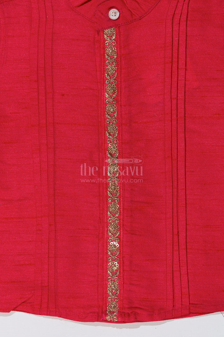 The Nesavu Boys Silk Shirt Boys Pink Shirt Silk with Embroidered Front Panel and Short Sleeves for Traditional Wear Nesavu Nesavu Boys Pink Silk Shirt Embroidered Front Panel Short Sleeves Festive Wear