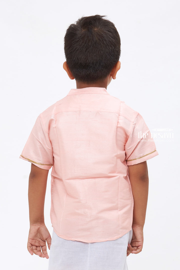 The Nesavu Boys Silk Shirt Boys Pink Silk Shirt with Ornate Embellishment Nesavu Boys Pink Silk Shirt | The Nesavu