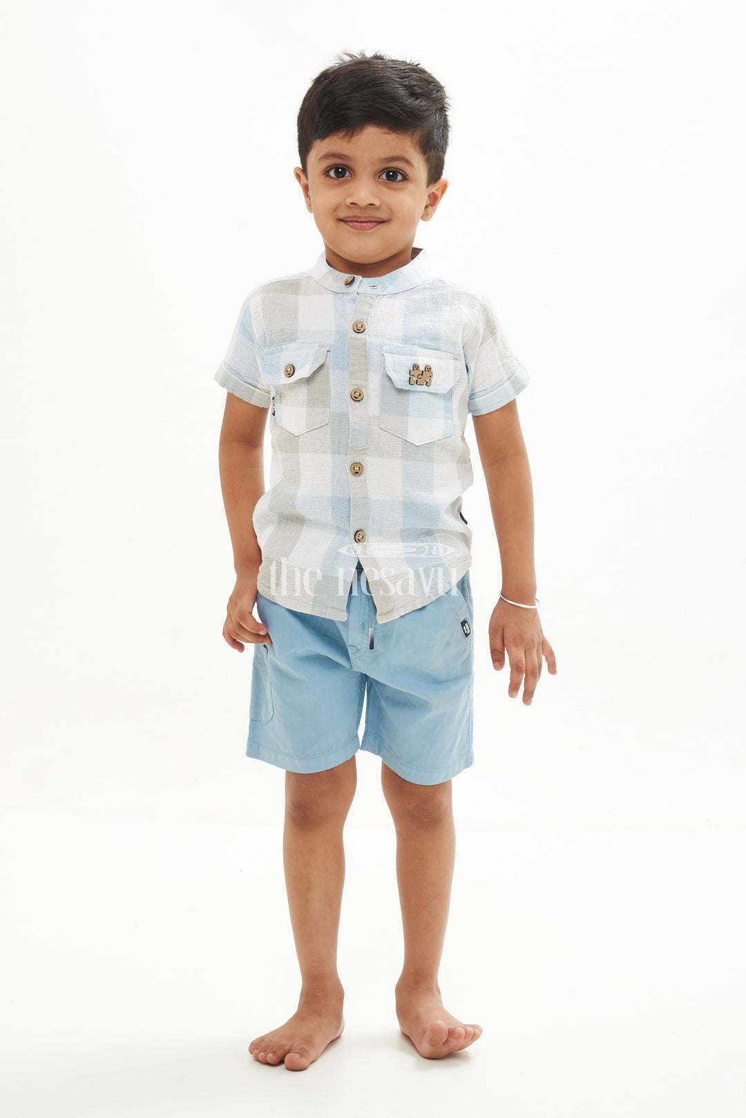 The Nesavu Boys Casual Set Boys' Plaid Checkered Shirt & Shorts Set - Beige/Grey Nesavu Boys' Plaid Checkered Shirt & Shorts Set - Beige/Grey - Sizes 1Y-5Y