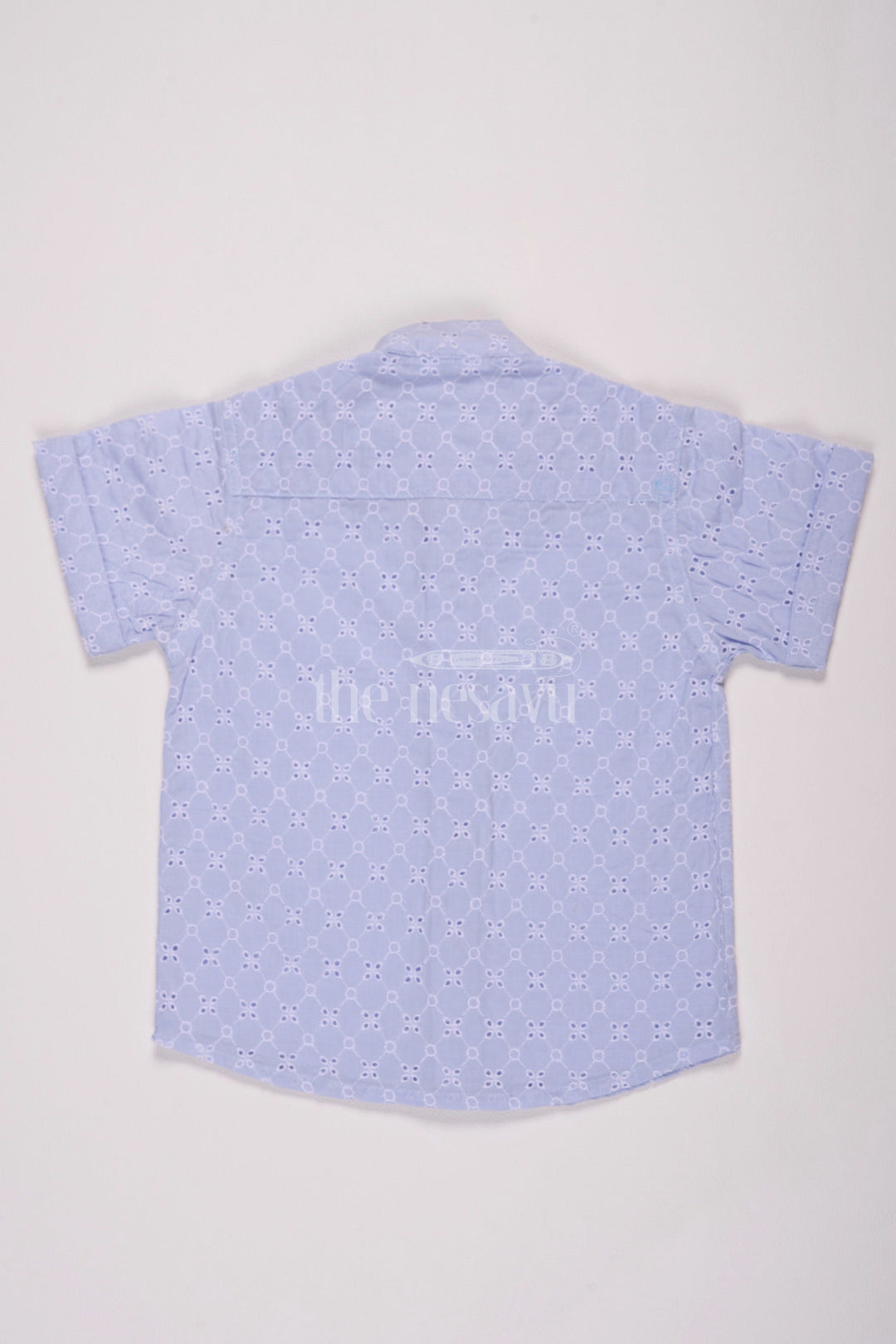 The Nesavu Boys Cotton Shirt Boys Powder Blue Cotton Hakoba Shirt with Embroidered Detailing for Christmas Nesavu Nesavu Boys Powder Blue Cotton Hakoba Christmas Shirt Intricate Embroidery