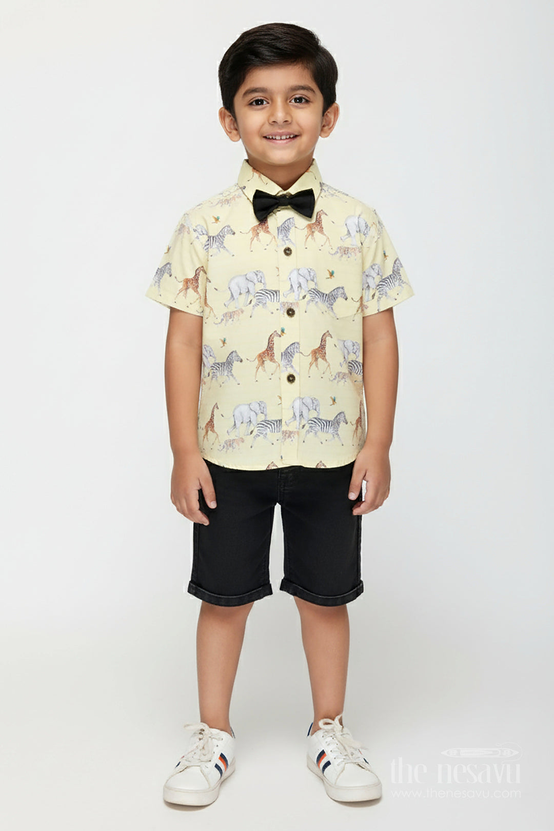The Nesavu Boys Casual Set Boys Printed Casual Set for Birthday Parties and Summer Outings Nesavu 14 (6M) / Yellow BCS392BB-14 Nesavu boys casual shirt shorts set animal print  perfect birthdays outings