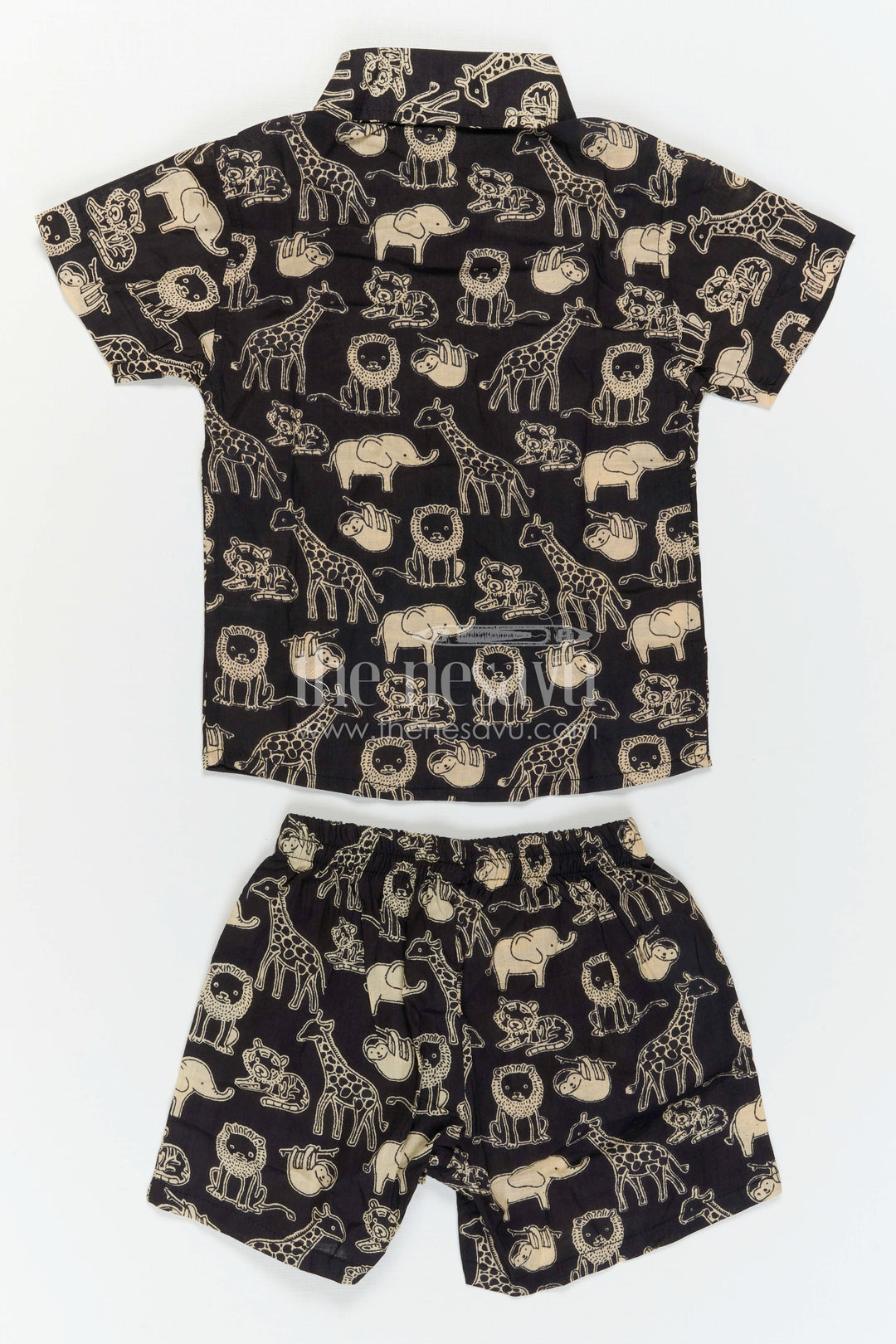 The Nesavu Boys Casual Set Boys Printed Co Ord Set for Casual Outings and Daily Wear Nesavu Nesavu Boys Printed Cotton Co Ord Set For Casual Outings With Animal Print Shirt And Shorts