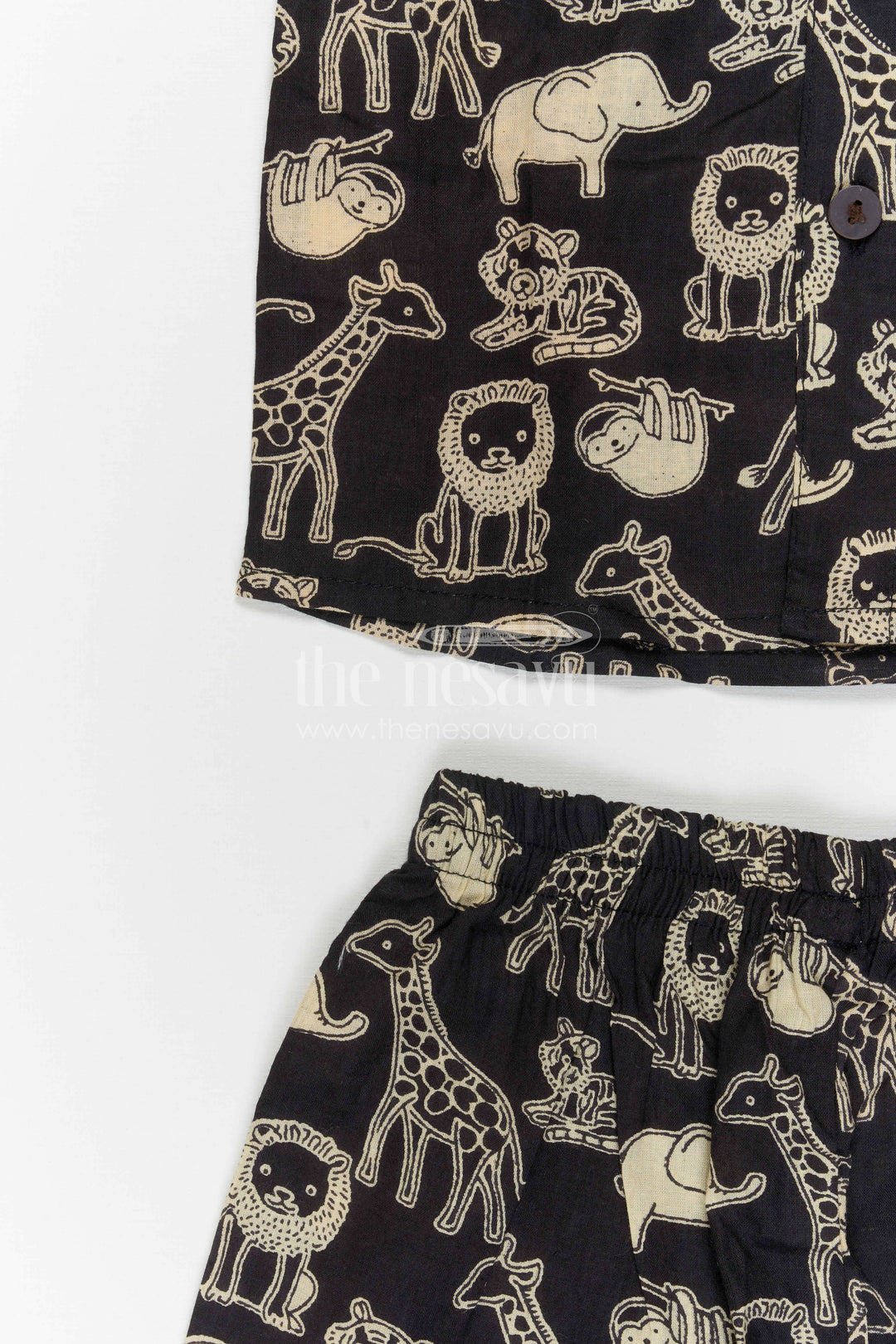 The Nesavu Boys Casual Set Boys Printed Co Ord Set for Casual Outings and Daily Wear Nesavu Nesavu Boys Printed Cotton Co Ord Set For Casual Outings With Animal Print Shirt And Shorts