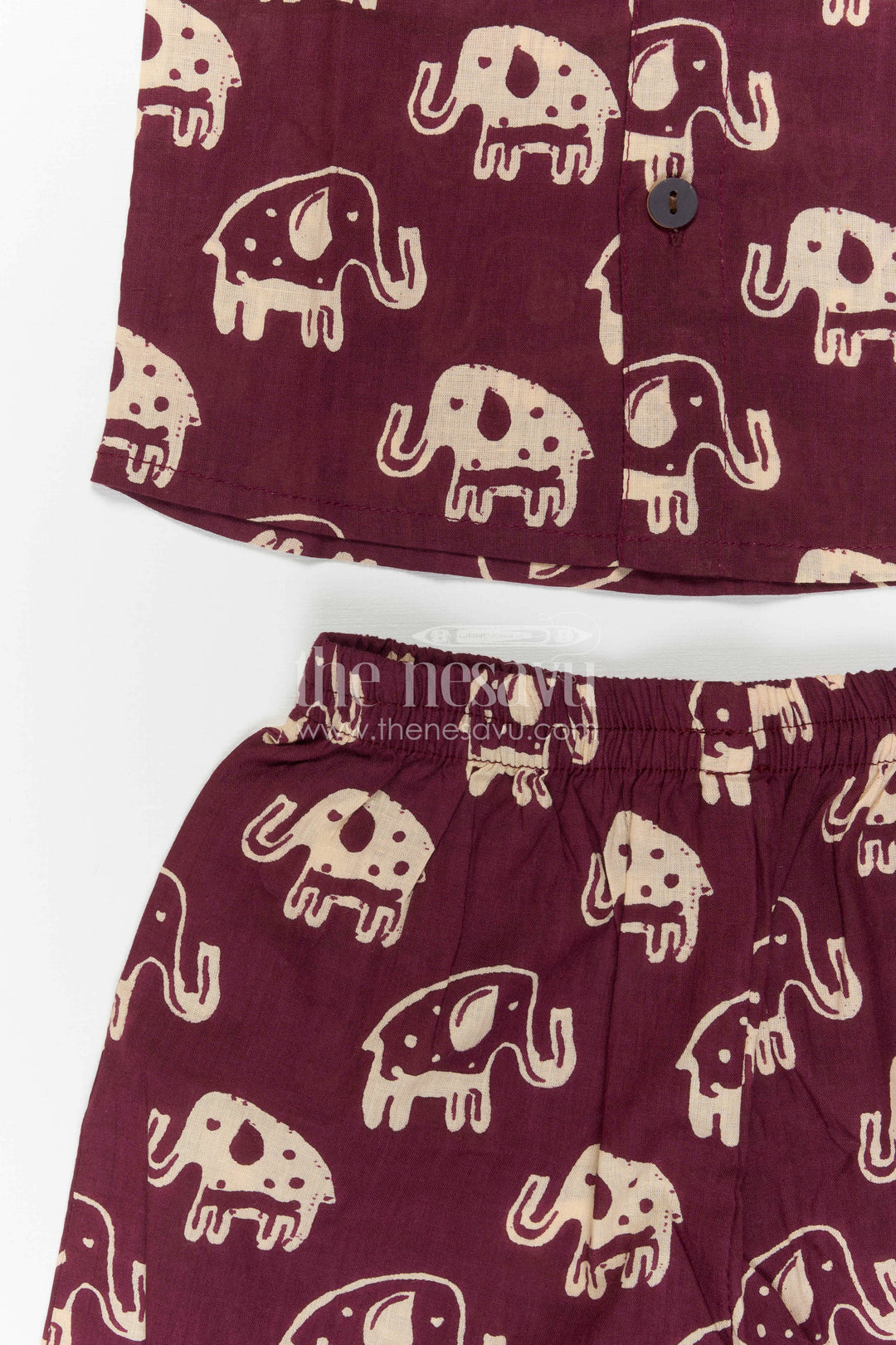 The Nesavu Boys Casual Set Boys Printed Co Ord Set for Casual Outings and Travel Wear Nesavu Nesavu Boys Cotton Co Ord Set For Casual Outings With Elephant Print Shirt And Shorts Summer Wear