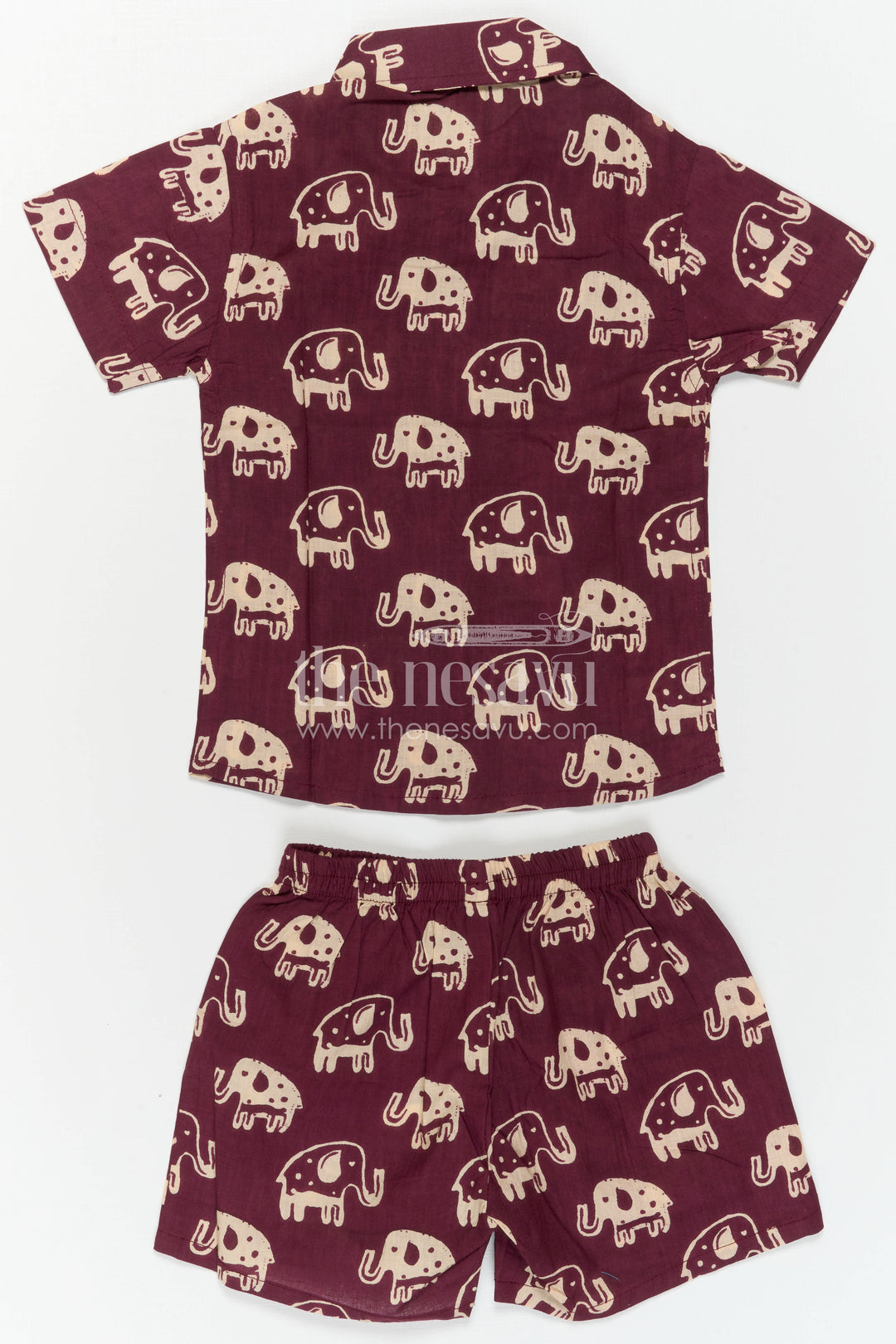 The Nesavu Boys Casual Set Boys Printed Co Ord Set for Casual Outings and Travel Wear Nesavu Nesavu Boys Cotton Co Ord Set For Casual Outings With Elephant Print Shirt And Shorts Summer Wear