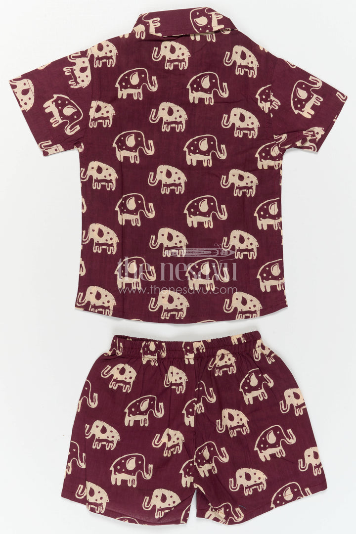 The Nesavu Boys Casual Set Boys Printed Co Ord Set for Casual Outings and Travel Wear Nesavu Nesavu Boys Cotton Co Ord Set For Casual Outings With Elephant Print Shirt And Shorts Summer Wear