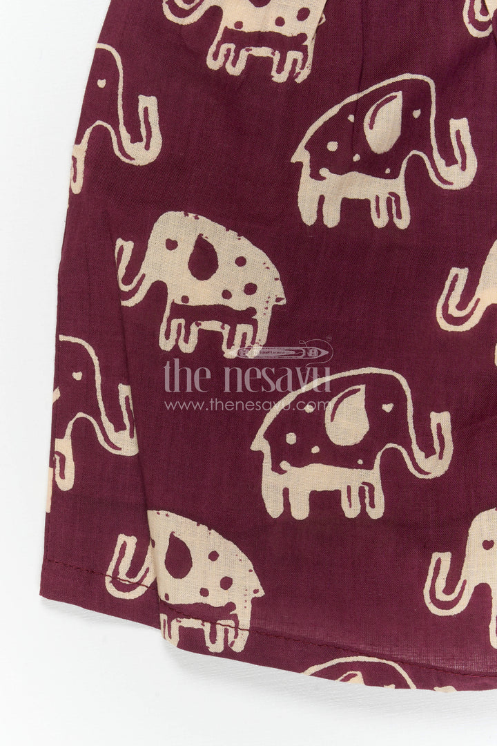 The Nesavu Boys Casual Set Boys Printed Co Ord Set for Casual Outings and Travel Wear Nesavu Nesavu Boys Cotton Co Ord Set For Casual Outings With Elephant Print Shirt And Shorts Summer Wear