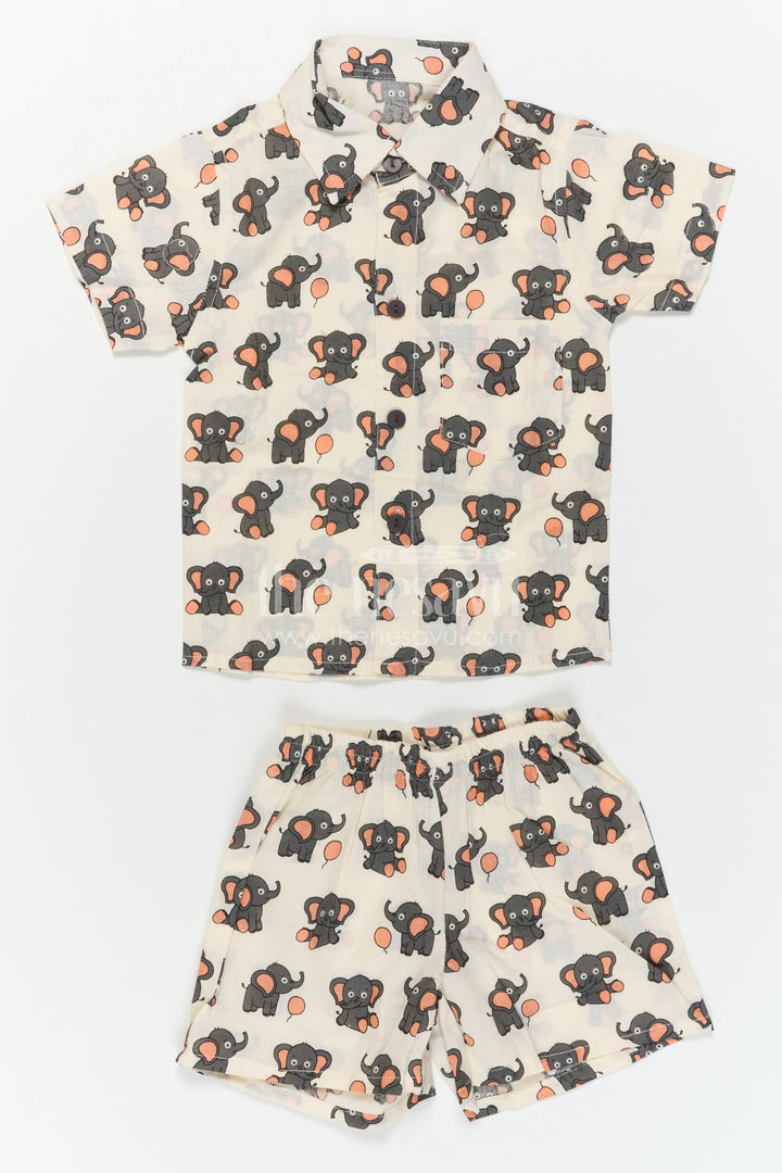 The Nesavu Boys Casual Set Boys Printed Co Ord Set for Casual Wear and Daily Outings Nesavu Nesavu Boys Cotton Co Ord Set For Casual Wear With Digital Print Shirt And Shorts Everyday Outfit