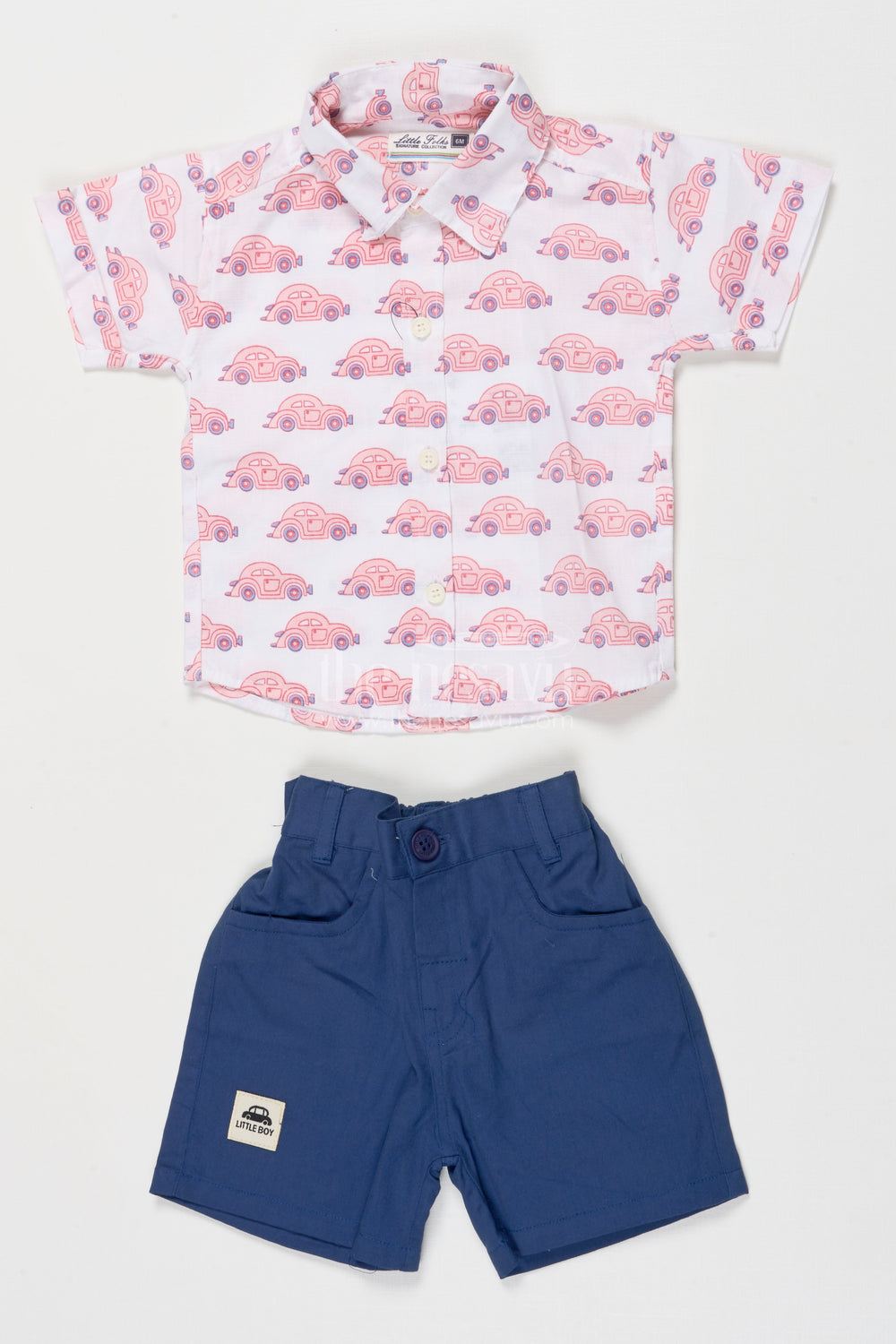 The Nesavu Boys Casual Set Boys Printed Cotton Shirt and Shorts Set for Everyday Dressing Nesavu 12 (3M) / Pink BCS540B-12 Nesavu boys printed cotton shirt shorts set casual wear daily play
