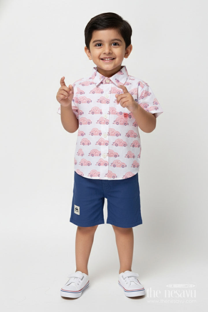 The Nesavu Boys Casual Set Boys Printed Cotton Shirt and Shorts Set for Everyday Dressing Nesavu 12 (3M) / Pink BCS540B-12 Nesavu boys printed cotton shirt shorts set casual wear daily play