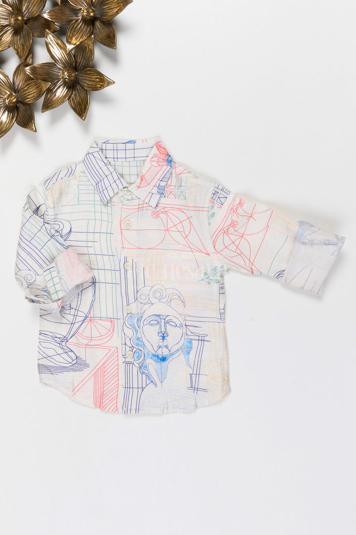 The Nesavu Boys Cotton Shirt Boys Printed Cotton Shirt for Casual and Festive Wear Nesavu 18 (2Y) / Multicolor / Cotton Blend BS404A-18 Nesavu Boys Printed Tweed Cotton Shirt For Festive Occasions Family Functions And Casual Outings