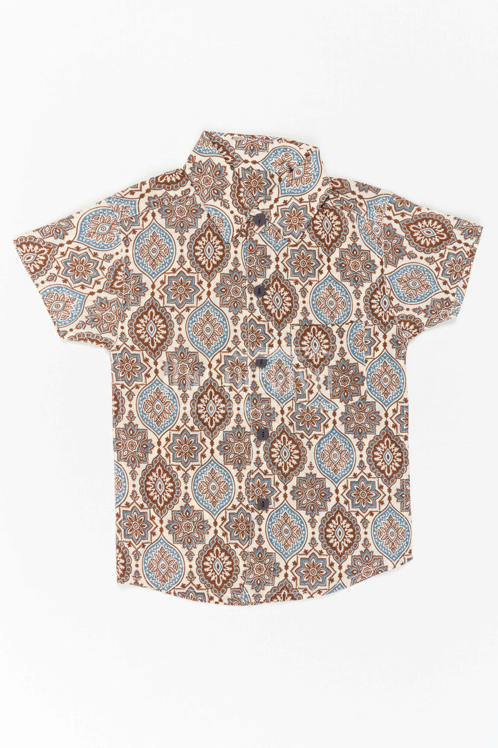 The Nesavu Boys Cotton Shirt Boys Printed Cotton Shirt for Casual Outings and Festive Wear Nesavu 20 (3Y) / Green / Cotton BS496A-20 Nesavu Boys Cotton Printed Shirt With Digital Paisley Design For Casual And Festive Outings