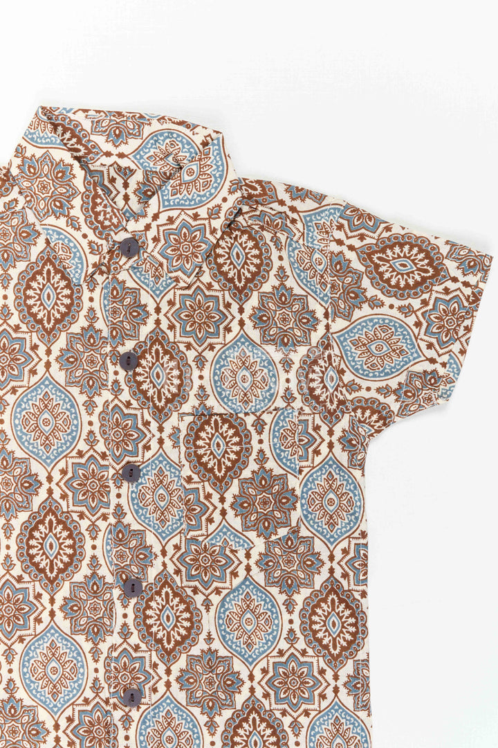 The Nesavu Boys Cotton Shirt Boys Printed Cotton Shirt for Casual Outings and Festive Wear Nesavu Nesavu Boys Cotton Printed Shirt With Digital Paisley Design For Casual And Festive Outings