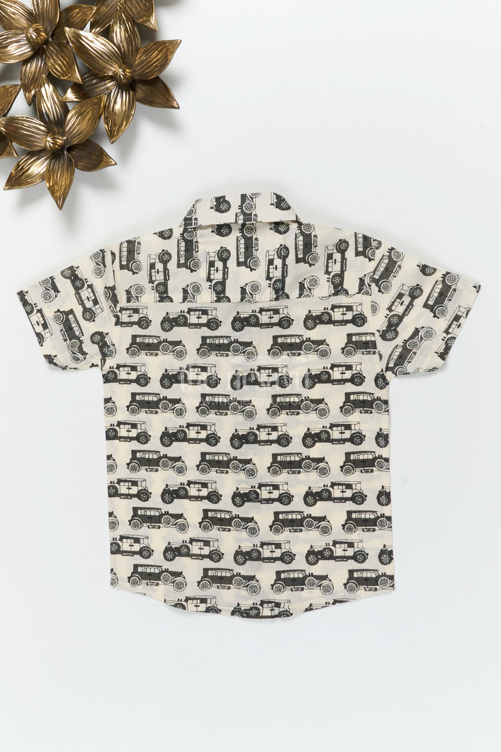 The Nesavu Boys Cotton Shirt Boys Printed Cotton Shirt for Playdates and Casual Outings Nesavu Nesavu boys cotton shirt with car print for casual outings and everyday wear