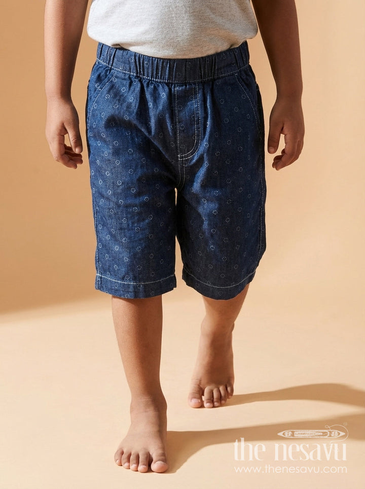 The Nesavu Boys Shorts Boys Printed Cotton Shorts for Playful Outdoor Adventures Nesavu 16 (1Y) / Blue / Cotton BWS073A-16 Nesavu printed boys cotton shorts with elastic waist – perfect for outdoor play and casual dressing