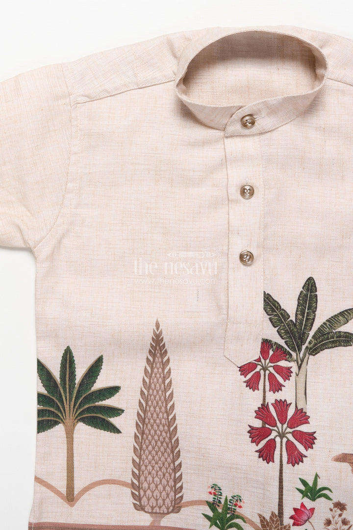 The Nesavu Boys Jacket Sets Boys Printed Kurta and Pant Set with Ethnic Jacket Style Nesavu Nesavu boys cotton kurta pant set ethnic digital prints festive casual celebrations