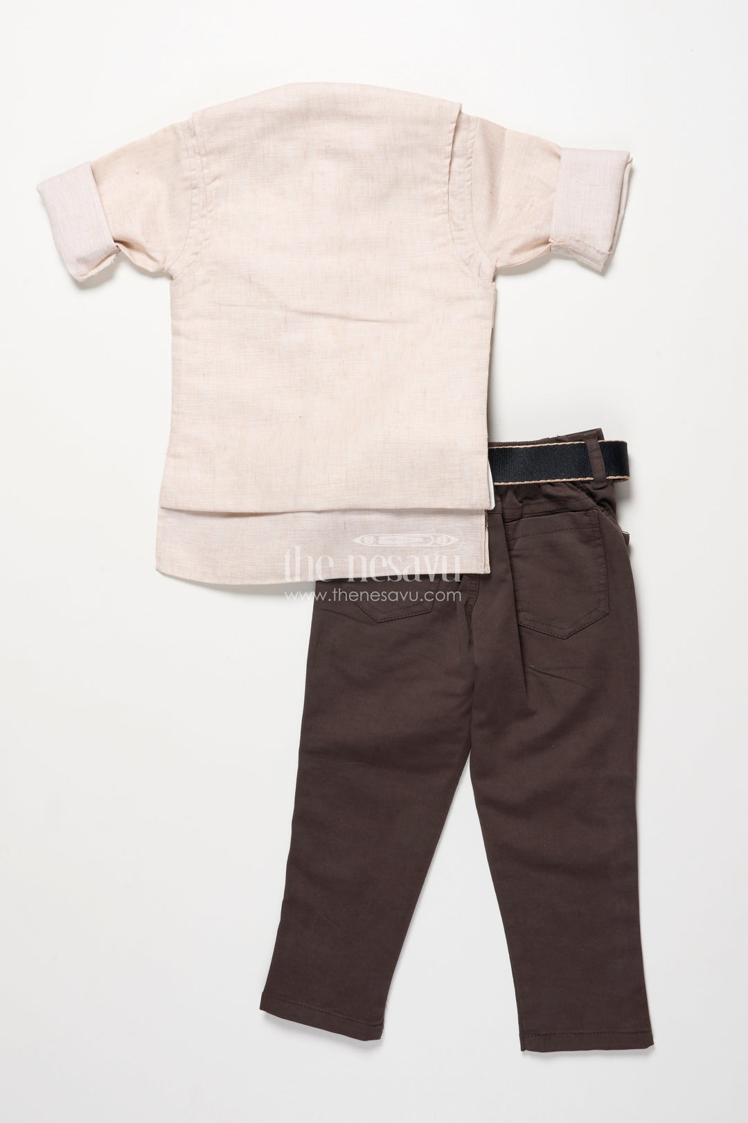 The Nesavu Boys Jacket Sets Boys Printed Kurta and Pant Set with Ethnic Jacket Style Nesavu Nesavu boys cotton kurta pant set ethnic digital prints festive casual celebrations