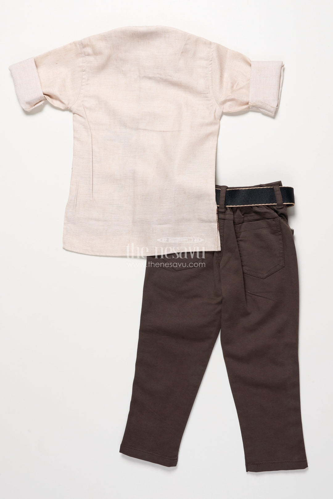 The Nesavu Boys Jacket Sets Boys Printed Kurta and Pant Set with Ethnic Jacket Style Nesavu Nesavu boys cotton kurta pant set ethnic digital prints festive casual celebrations