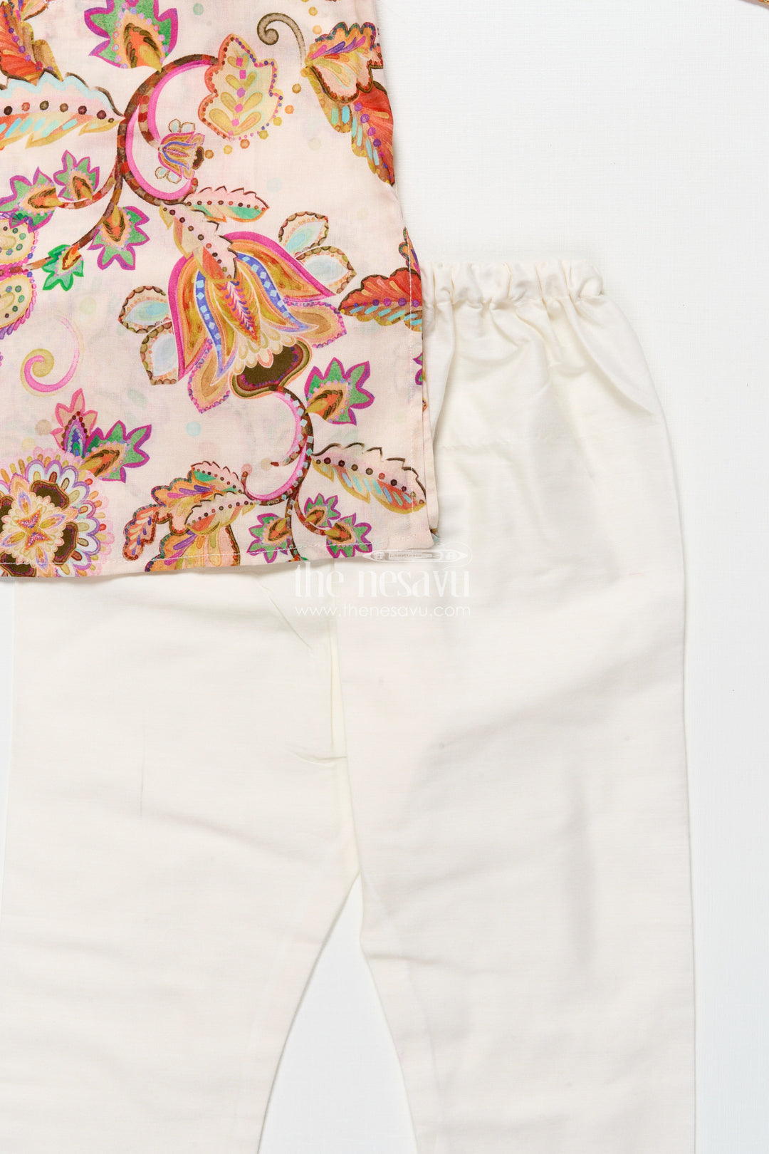 The Nesavu Boys Kurtha Set Boys Printed Kurta Set for Birthday Parties and Ethnic Day Nesavu Nesavu boys digital floral print kurta set silk blend  perfect birthday parties ethnic days