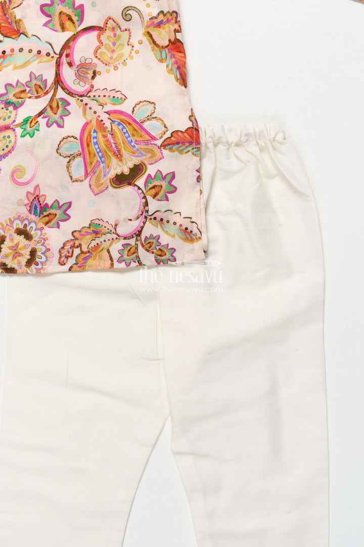 The Nesavu Boys Kurtha Set Boys Printed Kurta Set for Birthday Parties and Ethnic Day Nesavu Nesavu boys digital floral print kurta set silk blend  perfect birthday parties ethnic days