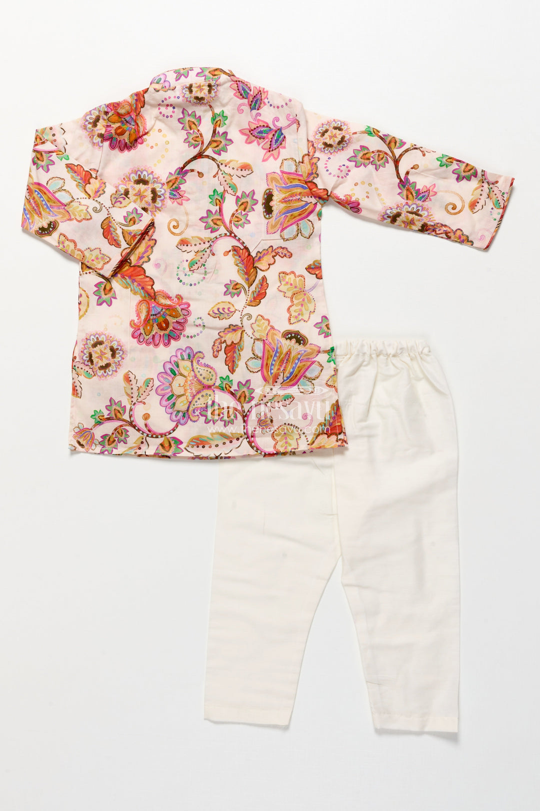 The Nesavu Boys Kurtha Set Boys Printed Kurta Set for Birthday Parties and Ethnic Day Nesavu Nesavu boys digital floral print kurta set silk blend  perfect birthday parties ethnic days