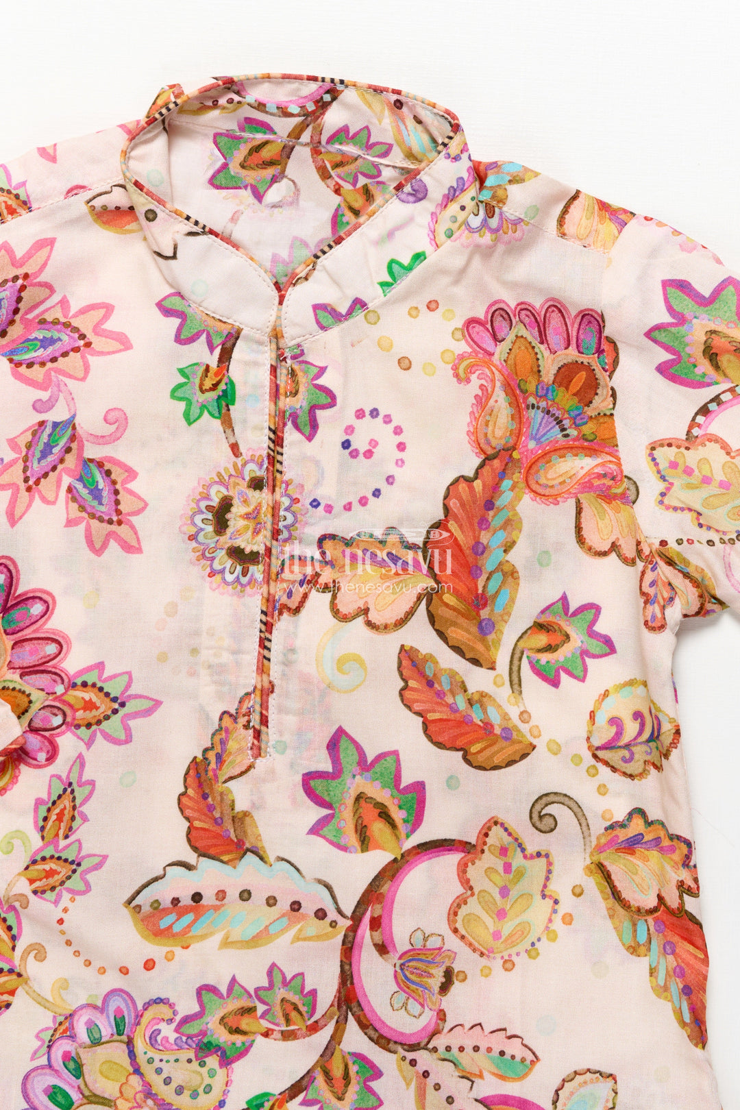 The Nesavu Boys Kurtha Set Boys Printed Kurta Set for Birthday Parties and Ethnic Day Nesavu Nesavu boys digital floral print kurta set silk blend  perfect birthday parties ethnic days