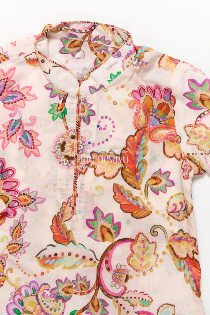 The Nesavu Boys Kurtha Set Boys Printed Kurta Set for Birthday Parties and Ethnic Day Nesavu Nesavu boys digital floral print kurta set silk blend  perfect birthday parties ethnic days