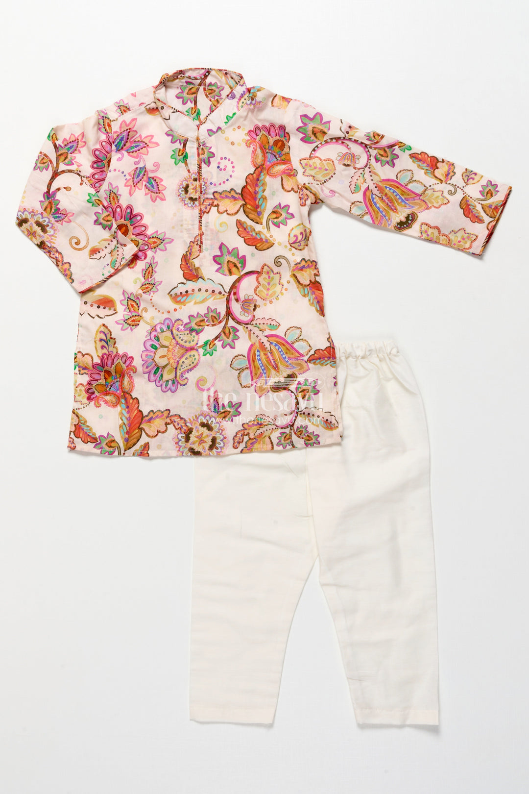 The Nesavu Boys Kurtha Set Boys Printed Kurta Set for Birthday Parties and Ethnic Day Nesavu Nesavu boys digital floral print kurta set silk blend  perfect birthday parties ethnic days