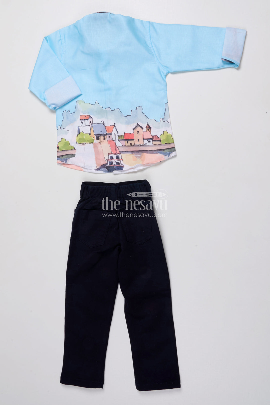 The Nesavu Boys Casual Set Boys Printed Kurta Set for Birthday Parties and Ethnic Outings Nesavu Nesavu boys kurta set artistic digital print cotton birthday festive dressing