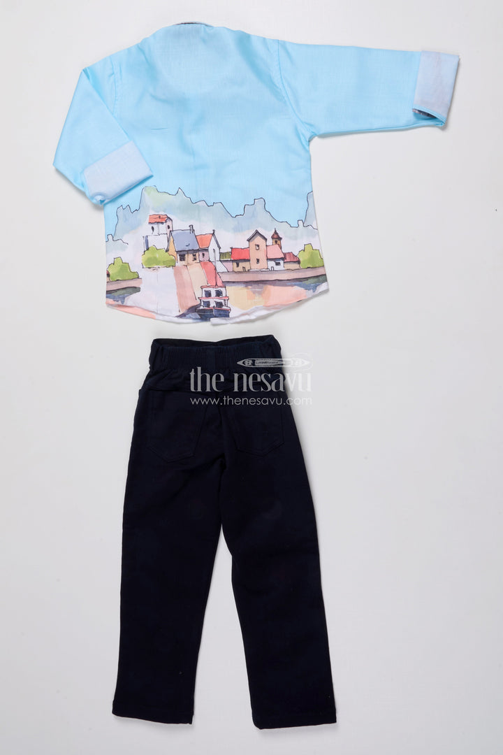The Nesavu Boys Casual Set Boys Printed Kurta Set for Birthday Parties and Ethnic Outings Nesavu Nesavu boys kurta set artistic digital print cotton birthday festive dressing