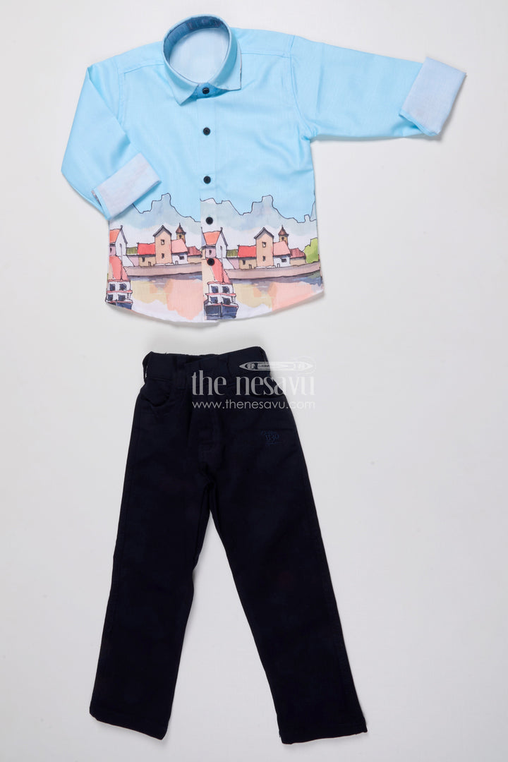 The Nesavu Boys Casual Set Boys Printed Kurta Set for Birthday Parties and Ethnic Outings Nesavu Nesavu boys kurta set artistic digital print cotton birthday festive dressing