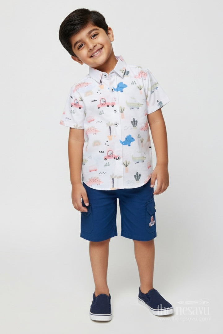The Nesavu Boys Casual Set Boys Printed Shirt and Shorts Set for Park Visits and Weekend Fun Nesavu 16 (1Y) / Peach BCS457B-16 Nesavu boys cotton printed set park visits daycare relaxed weekend activities