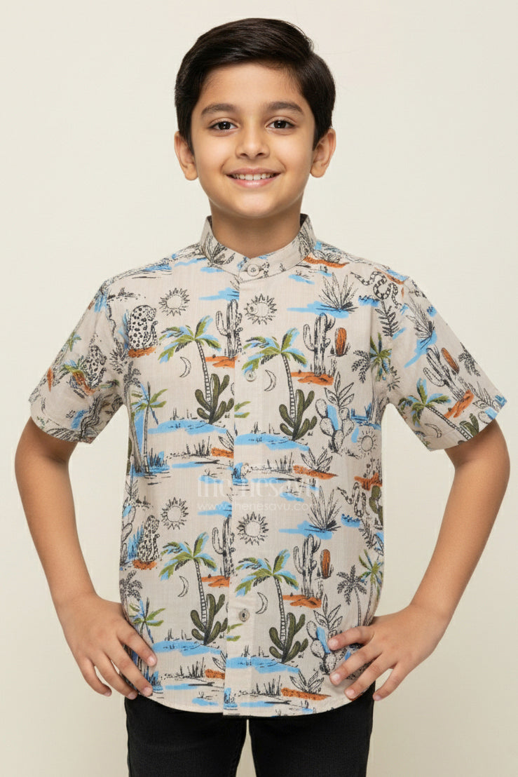 The Nesavu Boys Cotton Shirt Boys Printed Shirt for Nature Walks and Everyday Adventures Nesavu 16 (1Y) / Multicolor BS342A-16 Nesavu boys cotton shirt animal digital print everyday play casual outings