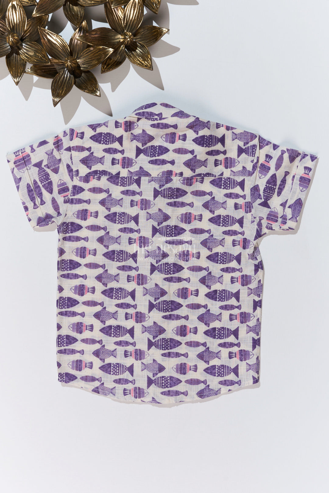 The Nesavu Boys Cotton Shirt Boys Printed Shirts Half Sleeves in Soft Cotton with Bold Fish Patterns for Playful Styling Nesavu Boys Cotton Printed Half Sleeves Shirt Bold Fish Patterns Trendy Looks | The Nesavu