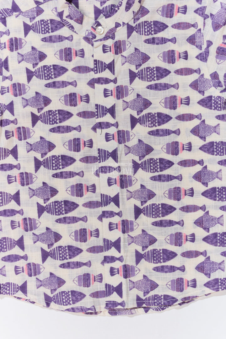 The Nesavu Boys Cotton Shirt Boys Printed Shirts Half Sleeves in Soft Cotton with Bold Fish Patterns for Playful Styling Nesavu Boys Cotton Printed Half Sleeves Shirt Bold Fish Patterns Trendy Looks | The Nesavu