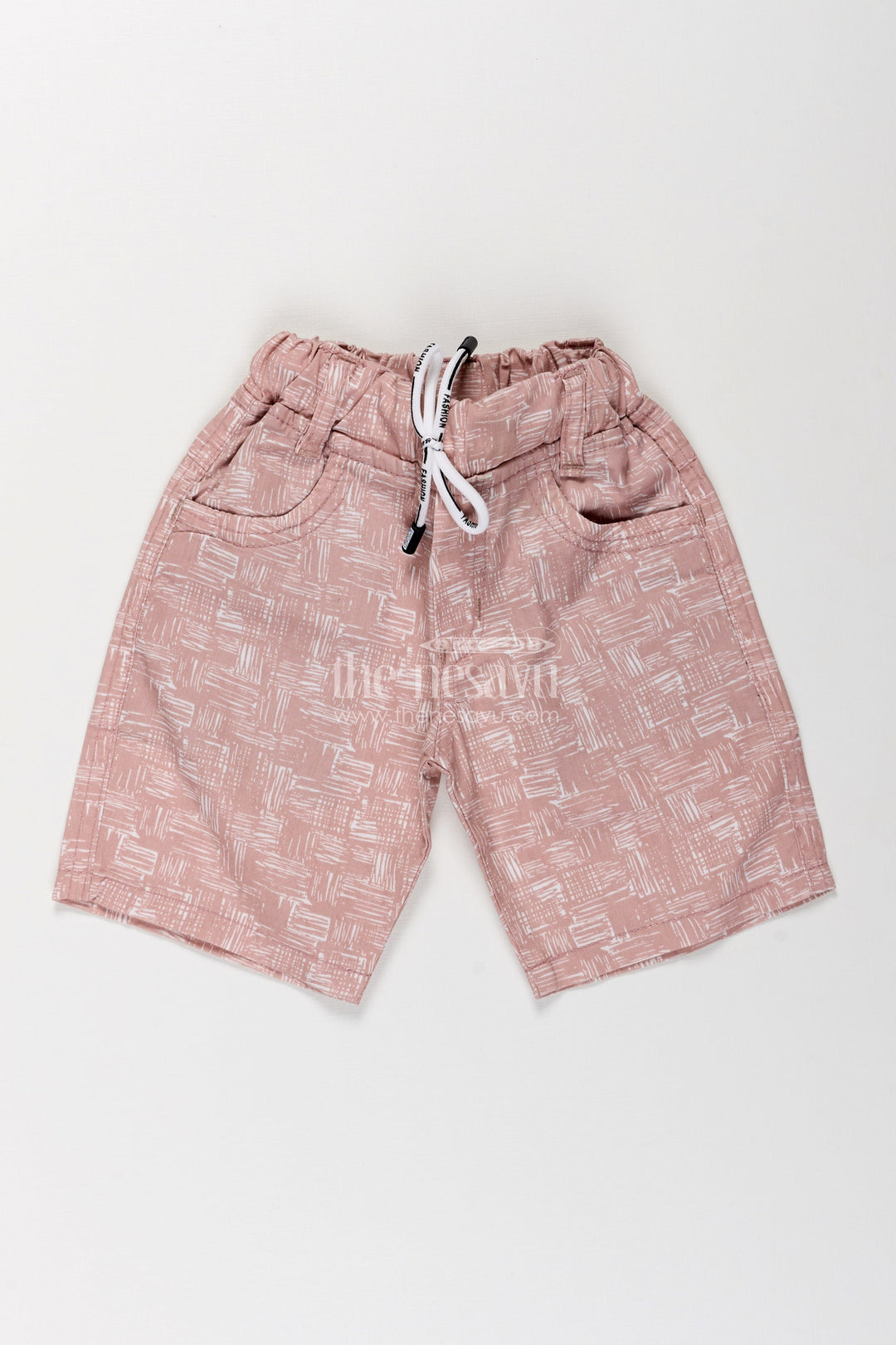 The Nesavu Boys Shorts Boys Printed Shorts in Soft Cotton with Artistic Digital Pattern and Adjustable Waist Nesavu 16 (1Y) / Peach BWS020BA-16 Nesavu Boys Printed Cotton Shorts Digital Design Soft Elastic Waistband