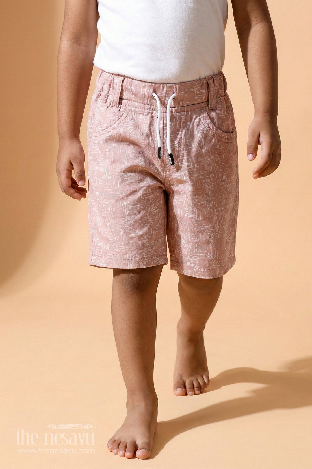The Nesavu Boys Shorts Boys Printed Shorts in Soft Cotton with Artistic Digital Pattern and Adjustable Waist Nesavu 16 (1Y) / Peach BWS020BA-16 Nesavu Boys Printed Cotton Shorts Digital Design Soft Elastic Waistband