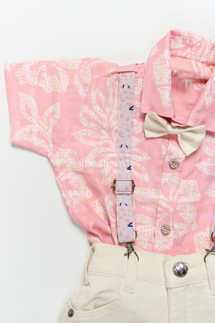 The Nesavu Boys Casual Set Boys Printed Suspender Set for Birthday Parties and Festive Functions Nesavu Nesavu boys digital print suspender outfit bow tie festive birthdays photo shoots