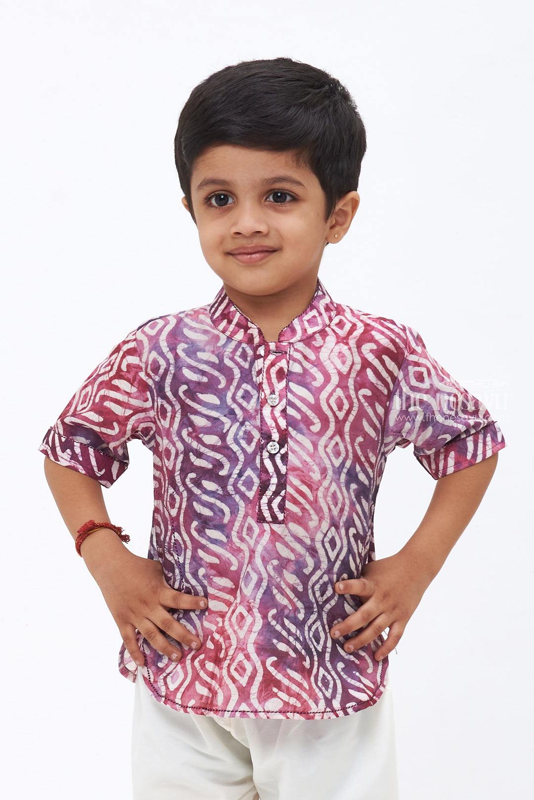The Nesavu Boys Kurtha Shirt Boys Purple Cotton Shirt with Abstract Geometric Pattern Nesavu 16 (1Y) / Purple / Chanderi BS114A-16 Boys Purple Cotton Shirt Abstract Geometric Design | Trendy Casual Wear | The Nesavu