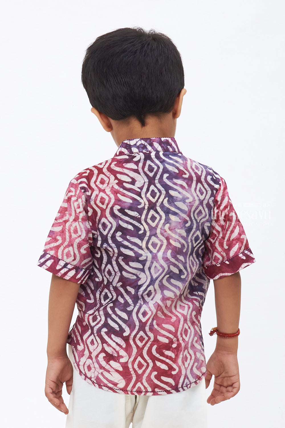 The Nesavu Boys Kurtha Shirt Boys Purple Cotton Shirt with Abstract Geometric Pattern Nesavu Boys Purple Cotton Shirt Abstract Geometric Design | Trendy Casual Wear | The Nesavu
