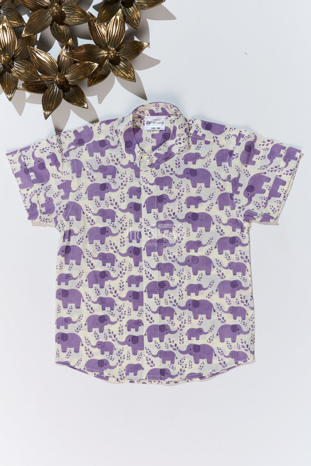 The Nesavu Boys Cotton Shirt Boys Purple Half Sleeve Shirt in Cotton Block Print with Adorable Elephant Design Nesavu 16 (1Y) / Purple BS242D-16 Boys Purple Half Sleeve Shirt Cotton Block Print Cute Elephant Print | The Nesavu